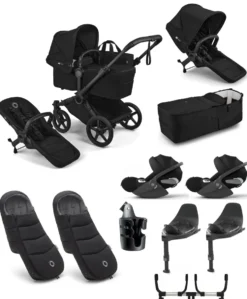 Donkey 6 Twin Essential Bundle With Cybex Cloud T i-Size Rotating Baby Car Seat (11 Pieces) - Heritage Black