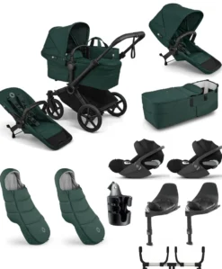 Donkey 6 Twin Essential Bundle With Cybex Cloud T i-Size Rotating Baby Car Seat (10 Pieces) - Fern Green