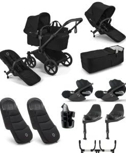 Donkey 6 Twin Essential Bundle With Cybex Cloud T+ i-Size Rotating Baby Car Seat (11 Pieces) - Heritage Black