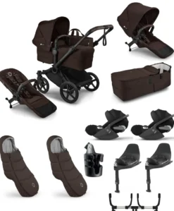 Donkey 6 Twin Essential Bundle With Cybex Cloud T i-Size Rotating Baby Car Seat (10 Pieces) - Cocoa Brown
