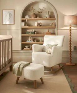 Elwood Nursing Chair & Stool - Off White Boucle