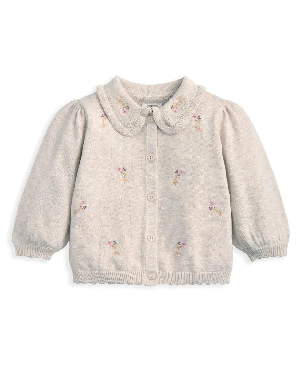 Embroidered Cardigan and Leggings Set with Scallop Detail (2 Pieces)