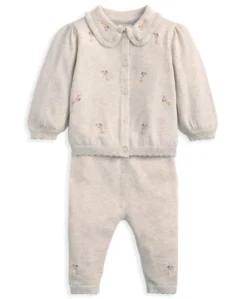 Embroidered Cardigan and Leggings Set with Scallop Detail (2 Pieces)