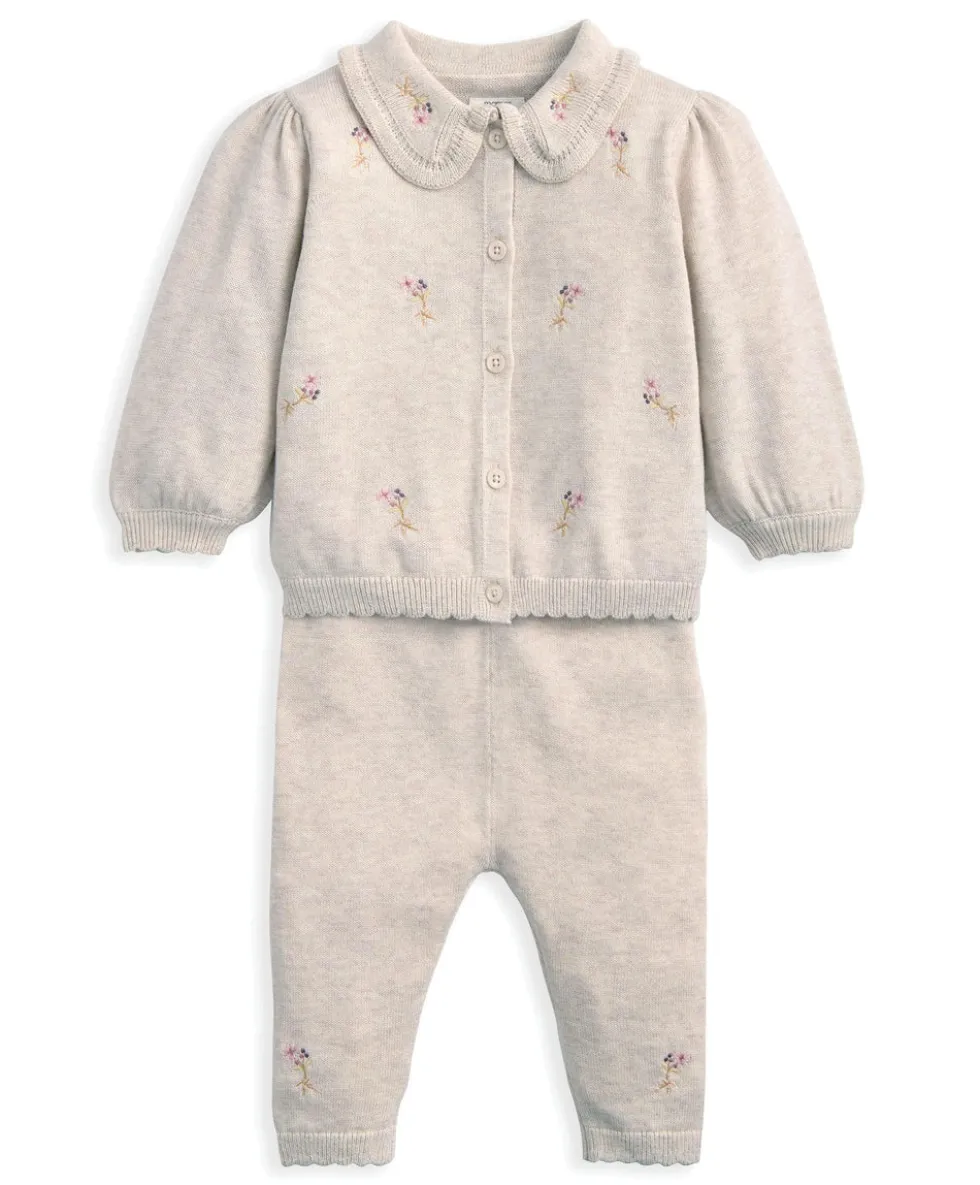 Embroidered Cardigan and Leggings Set with Scallop Detail (2 Pieces)