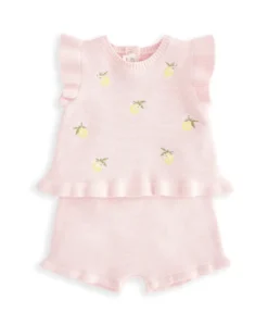 Embroidered Knit Top & Shorts Set (2 Pieces) - Pink