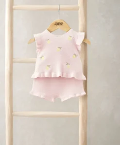 Embroidered Knit Top & Shorts Set (2 Pieces) - Pink