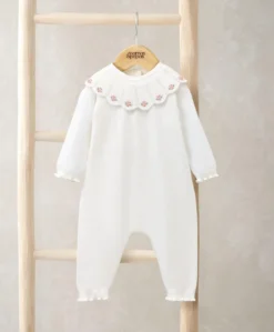Embroidered Scallop Collar Romper with Frill Trim
