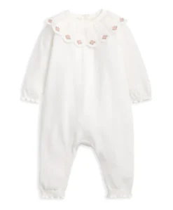 Embroidered Scallop Collar Romper with Frill Trim
