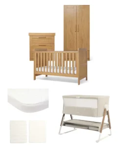 Esna Nursery Bundle with Lua Bedside Crib (6 Piece) – Rattan