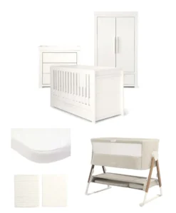 Franklin Nursery Bundle with Lua Bedside Crib (6 Piece) – White Wash