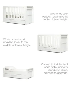 Franklin Nursery Bundle with Lua Bedside Crib (6 Piece) – White Wash