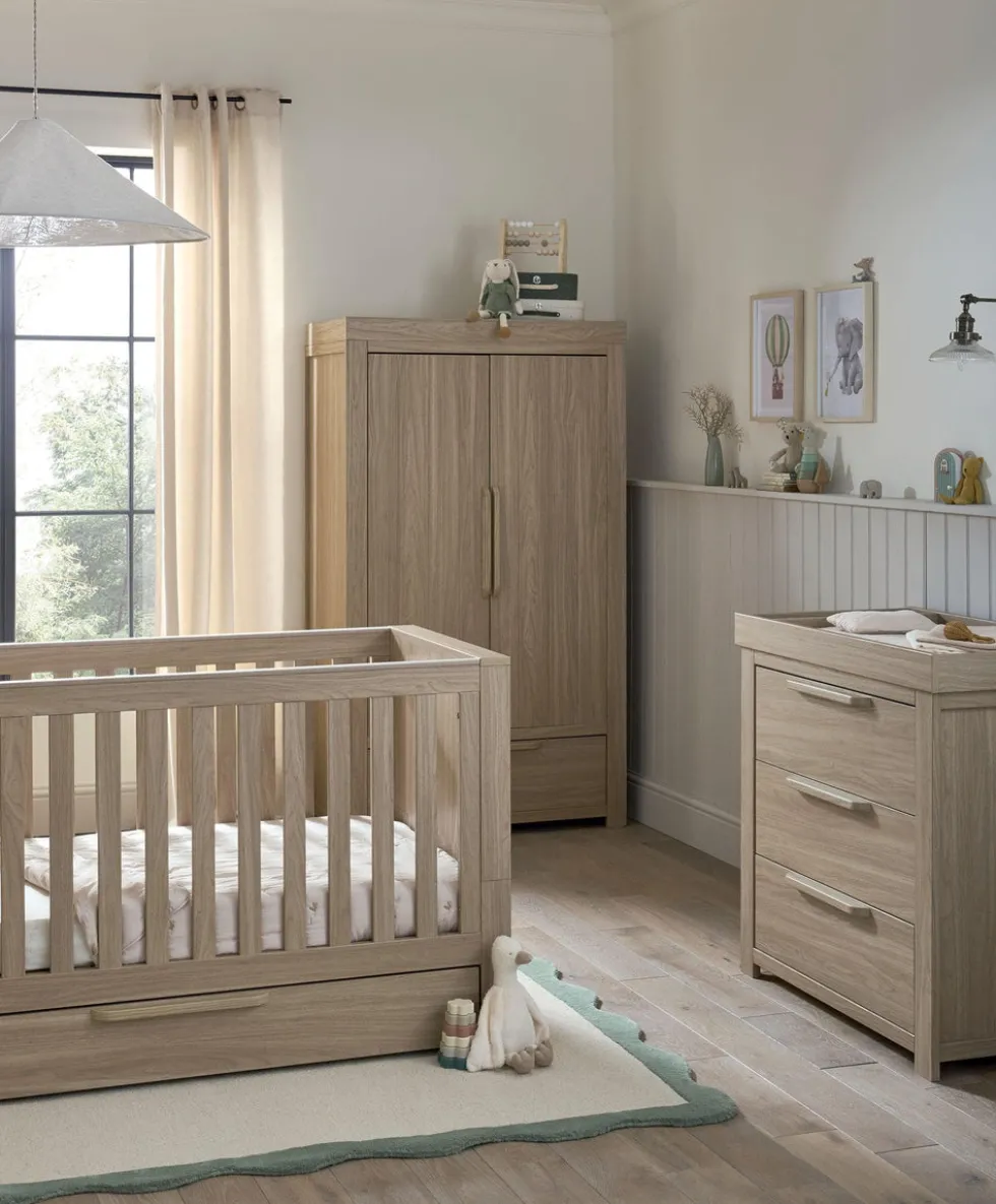 Franklin 3 Piece Cotbed Range with Dresser Changer & Double Wardrobe - Oak