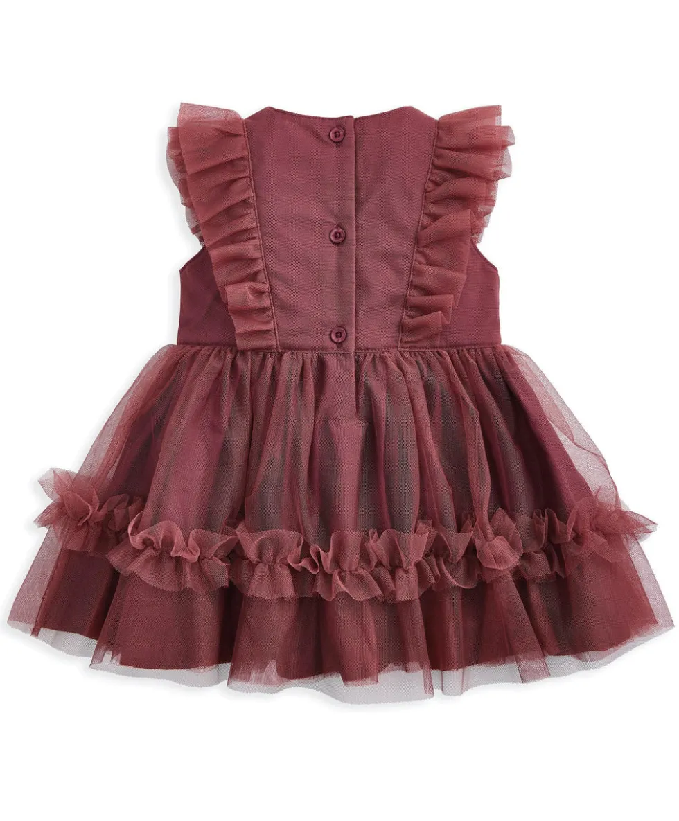 Frill Shoulder Tulle Dress - Pink