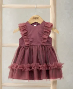 Frill Shoulder Tulle Dress - Pink