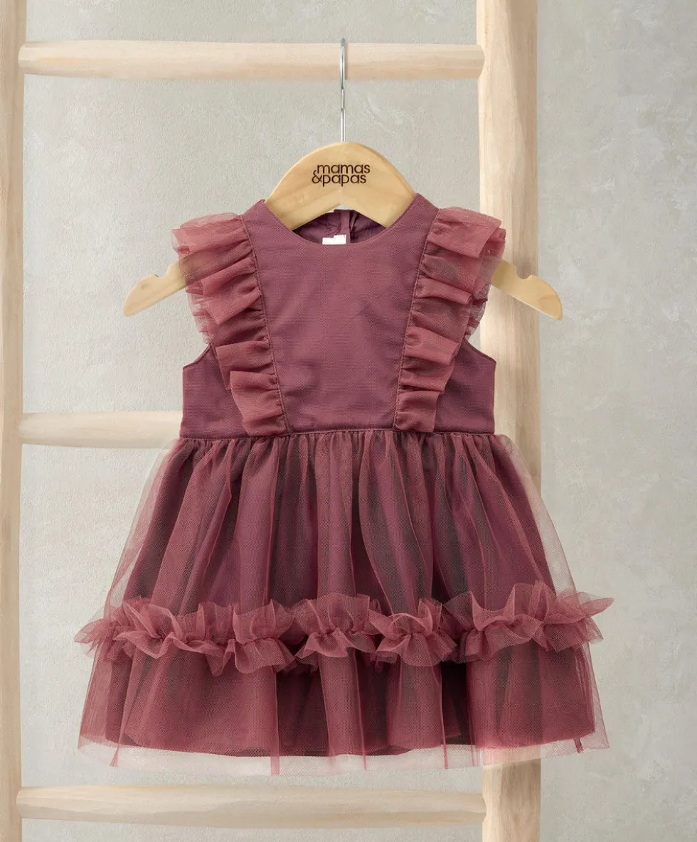 Frill Shoulder Tulle Dress - Pink