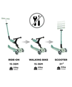 Globber Go Up Active Lights Eco – Pistachio