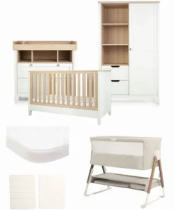 Harwell Nursery Bundle with Lua Bedside Crib (6 Piece) – White