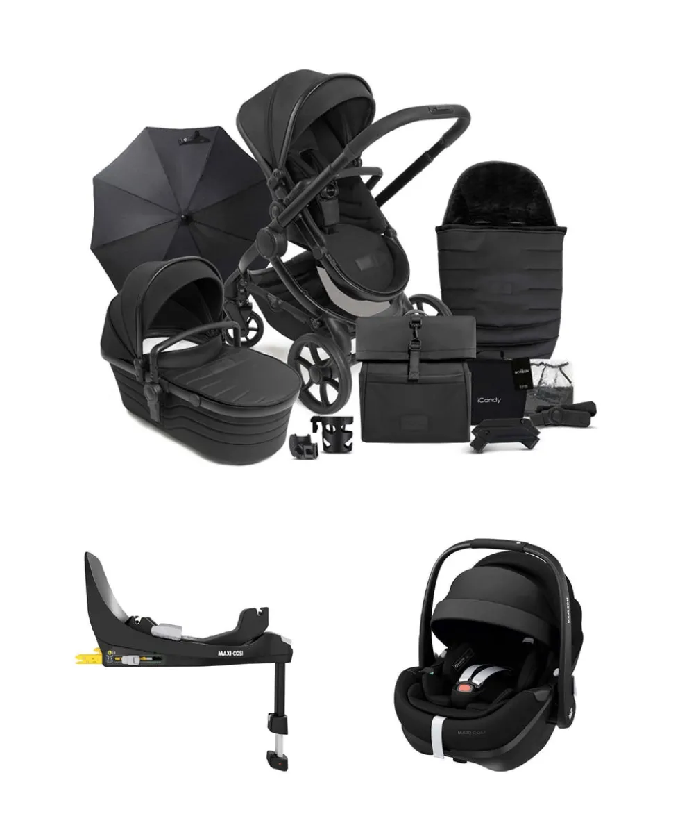 iCandy Peach 7 STUDIO Complete Bundle and Maxi-Cosi Pebble 360 Pro² Car Seat & Base - Black