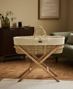 Little Green Sheep Furrow Knit Moses Basket & Mattress - Linen