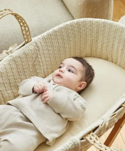 Little Green Sheep Knitted Moses Basket - Linen