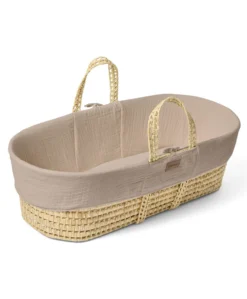 Little Green Sheep Muslin Moses Basket & Mattress - Truffle
