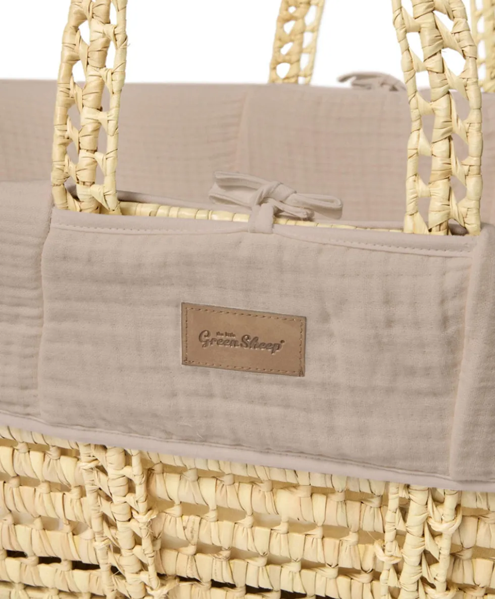 Little Green Sheep Muslin Moses Basket & Mattress - Truffle