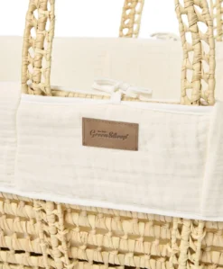 Little Green Sheep Muslin Moses Basket & Mattress - Ecru
