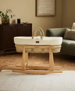 Little Green Sheep Muslin Moses Basket & Mattress - Ecru