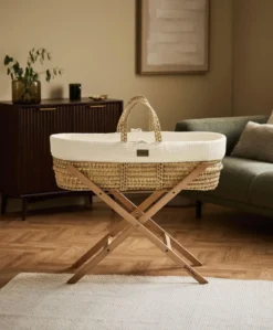 Little Green Sheep Muslin Moses Basket & Mattress - Ecru