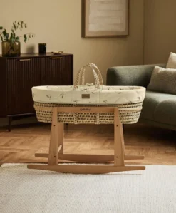 Little Green Sheep Quilted Moses Basket and Mattress - Leaves