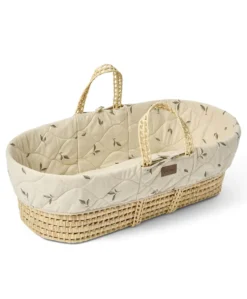 Little Green Sheep Quilted Moses Basket and Mattress - Leaves