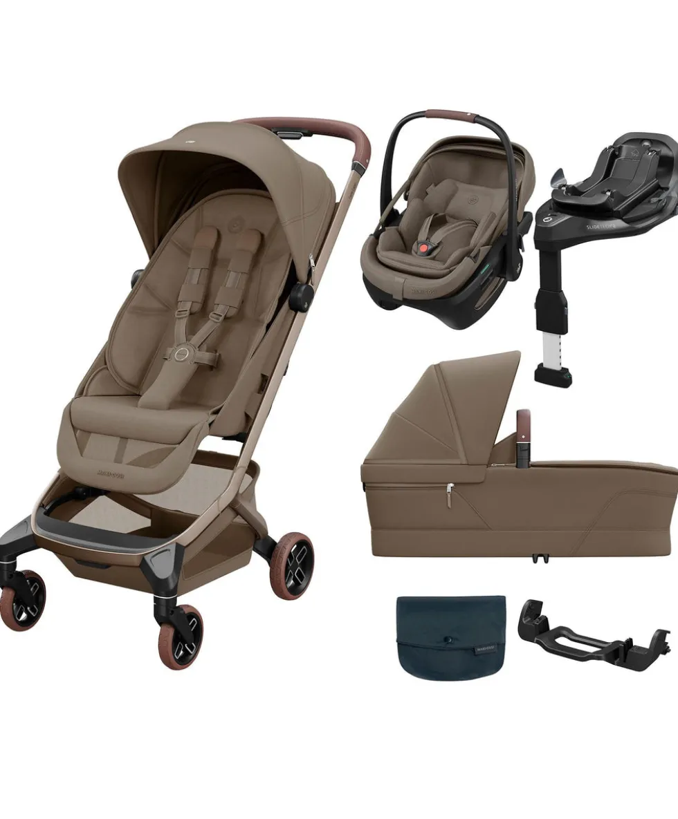 Maxi-Cosi Fame Cabin Pushchair Bundle with Maxi-Cosi Coral Slide Pro Car Seat & Base (5 Pieces) -Truffle