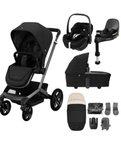 Maxi-Cosi Fame Premium Pushchair Bundle with Pebble 360 Pro 2 Car Seat & Base – Black with Black Wheels