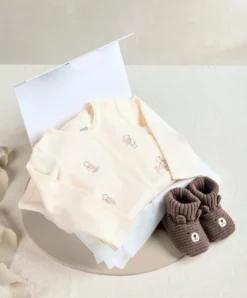 0-3m Embroidered Teddy Bear Romper Baby Gift Box - Medium