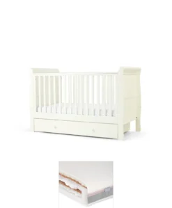 Mia Cotbed & Luxury Hybrid Twin Mattress Bundle - Off-White