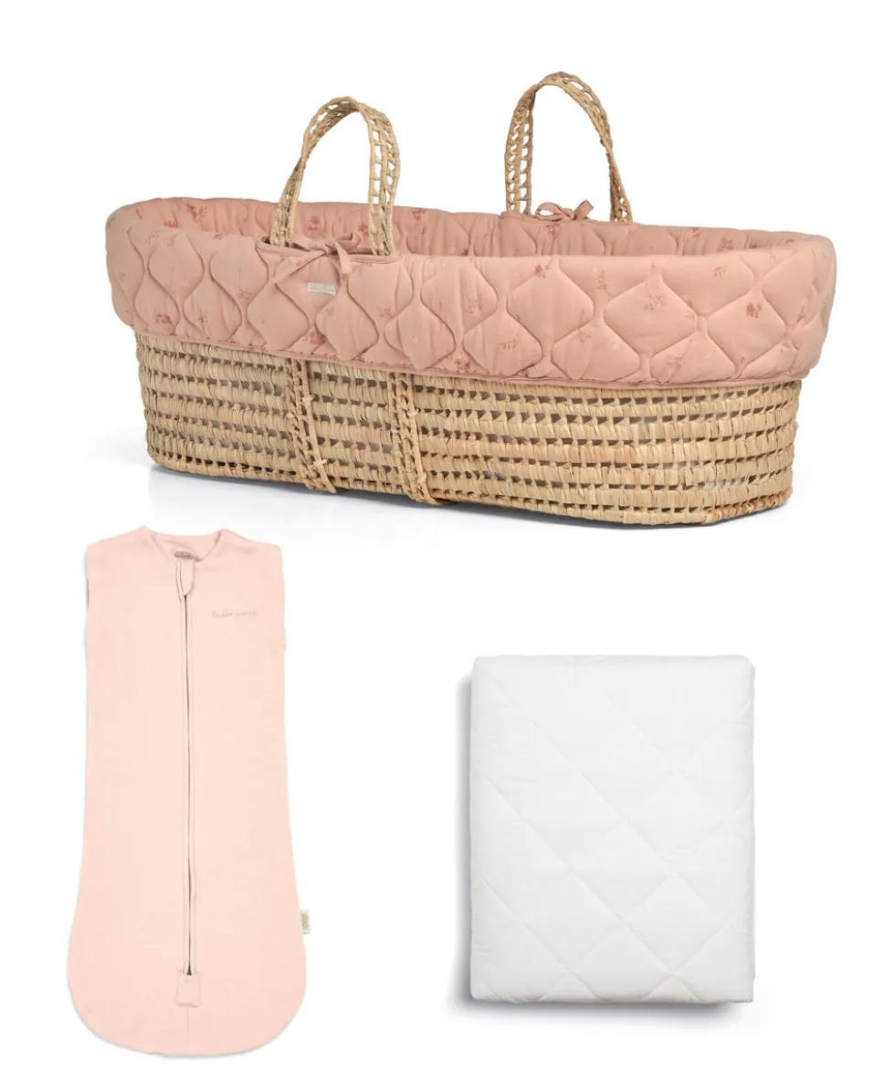 Newborn Swaddle and Moses Basket Bundle (3 Pieces) - Wildflower