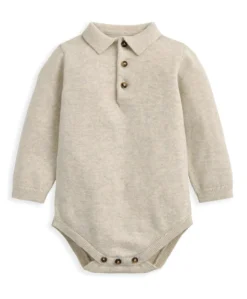 Oatmeal Knit Polo Bodysuit & Bottoms Set (2 Pieces)
