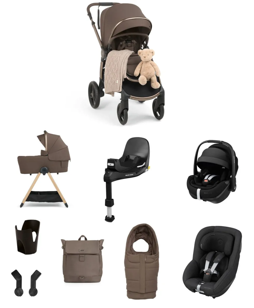 Ocarro 2 Pushchair Baby to Toddler Travel Bundle with Maxi-Cosi Pebble 360 Pro2 & Pearl 360 Pro (12 Pieces) – Crema