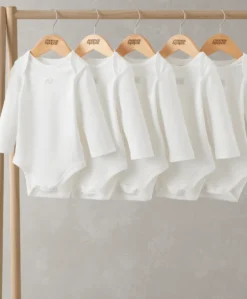 Organic Cotton Longsleeved Bodysuits (5 Pack) - White