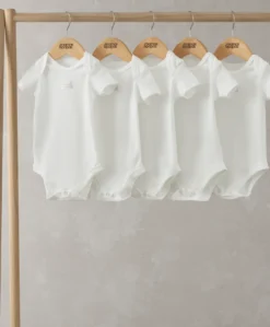 Organic Cotton Shortsleeved Bodysuits (5 Pack) - White