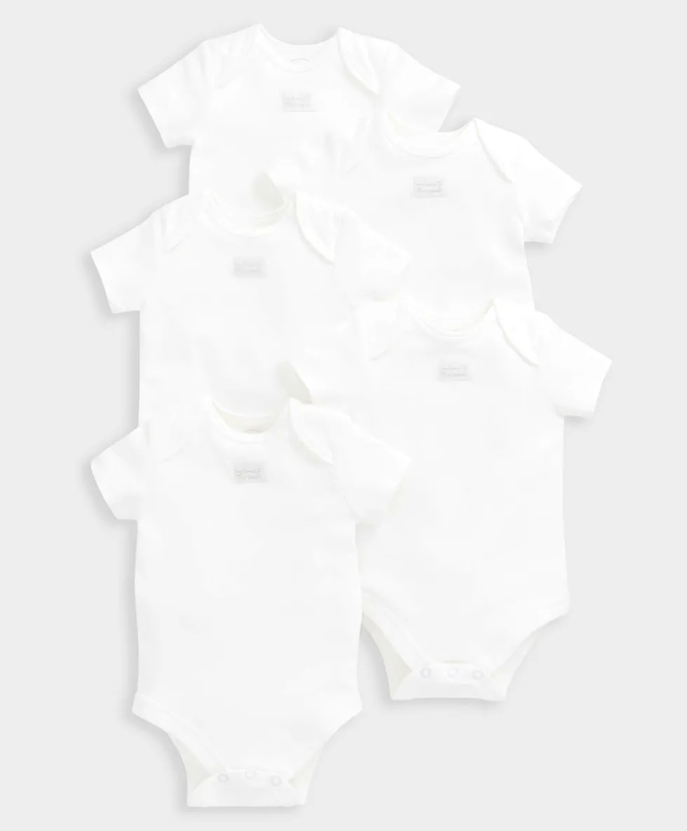Organic Cotton Shortsleeved Bodysuits (5 Pack) - White