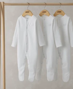 Organic Cotton Sleepsuits (Pack of 3) - White