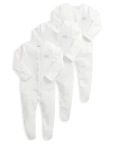 Organic Cotton Sleepsuits (Pack of 3) - White