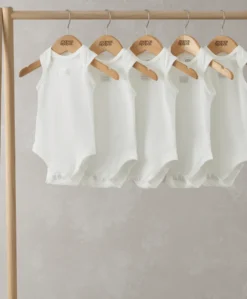 Organic Cotton Sleeveless Bodysuits (5 Pack) - White