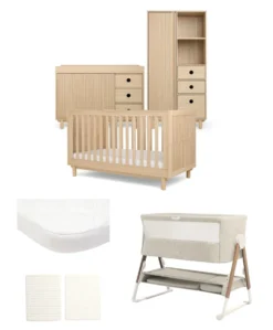 Oska Nursery Bundle With Wide Dresser Changer & Lua Bedside Crib (6 Pieces) - Oak