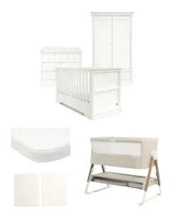 Oxford Nursery Bundle with Lua Bedside Crib (6 Piece) – Off-White