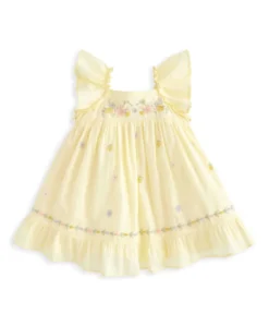 Peplum Frill Embroidered Dress - Yellow