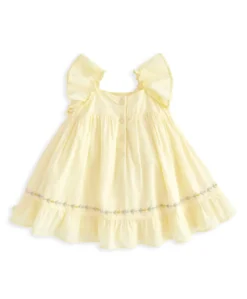 Peplum Frill Embroidered Dress - Yellow