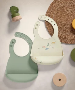 Silicone Bibs (2 Pack) - Dino Teal