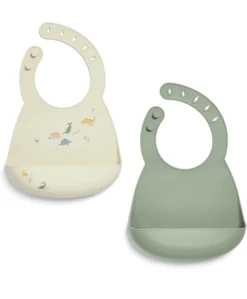 Silicone Bibs (2 Pack) - Dino Teal